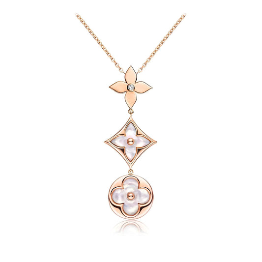 [Eterna Jewels]COLOR BLOSSOM LARIAT NECKLACE PINK GOLD WHITE MOTHER PEARL AND DIAMOND