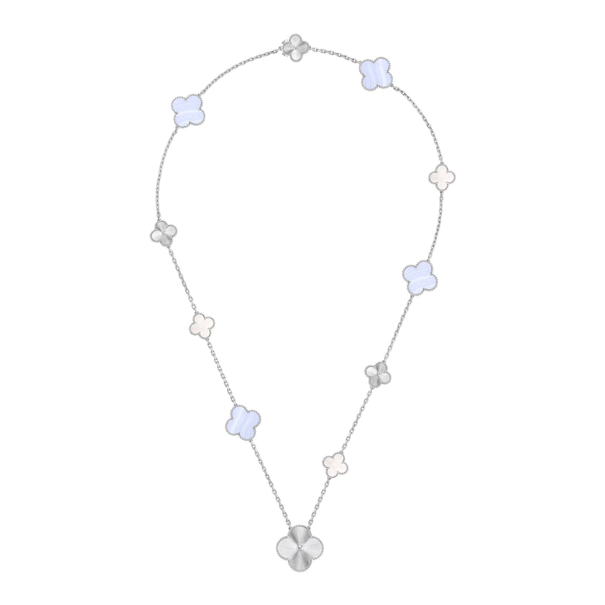 [Eterna Jewels]DETACHABLE CLOVER 15(11+4) FLOWER SILVER NECKLACE SET
